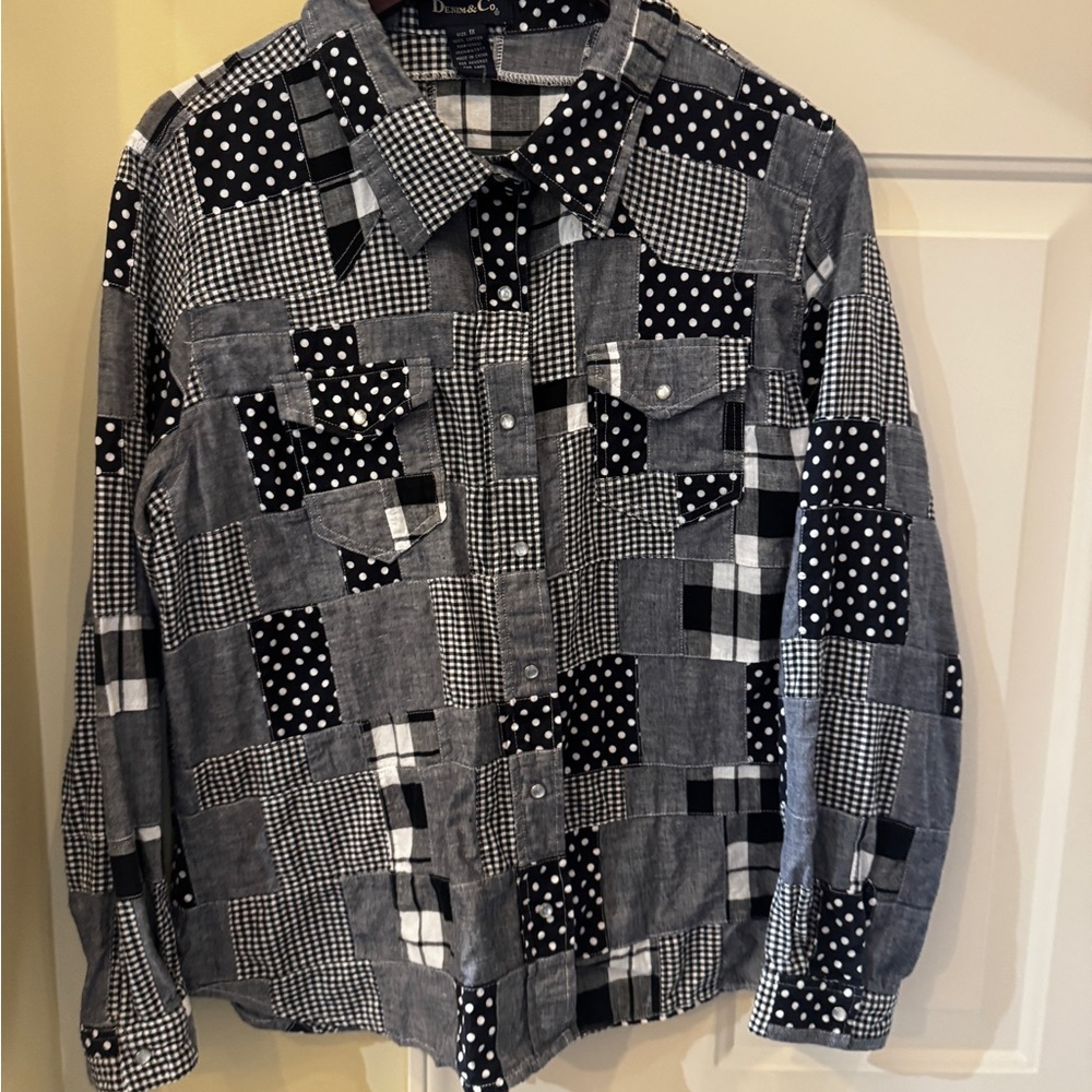 Patchwork Black and White‎ Button Down Shirt